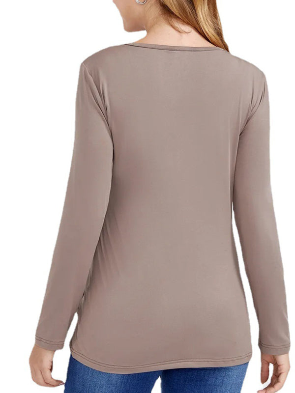 Solid V-Neck Long Sleeve Nursing Maternity Dress for Mothers