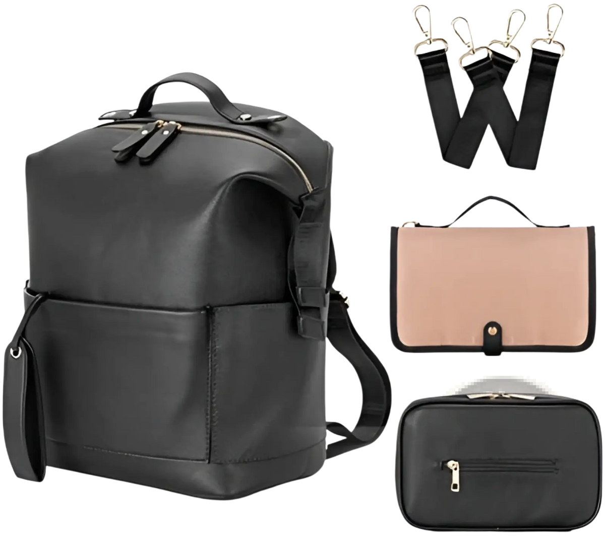 Leather Diaper Bag Backpack Large Capacity Baby Set - LittleLullabyLoft