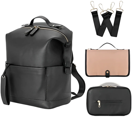 Leather Diaper Bag Backpack Large Capacity Baby Set - LittleLullabyLoft