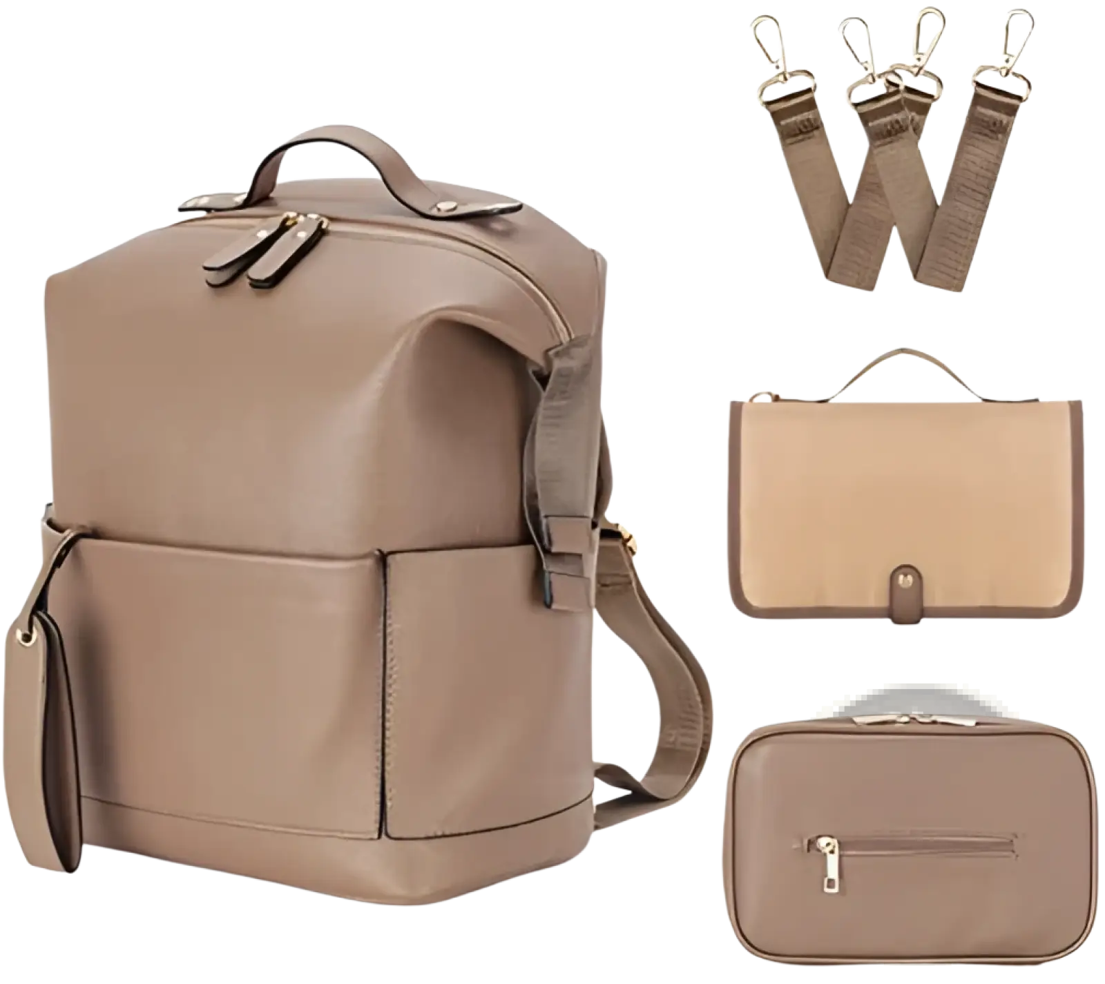 Leather Diaper Bag Backpack Large Capacity Baby Set