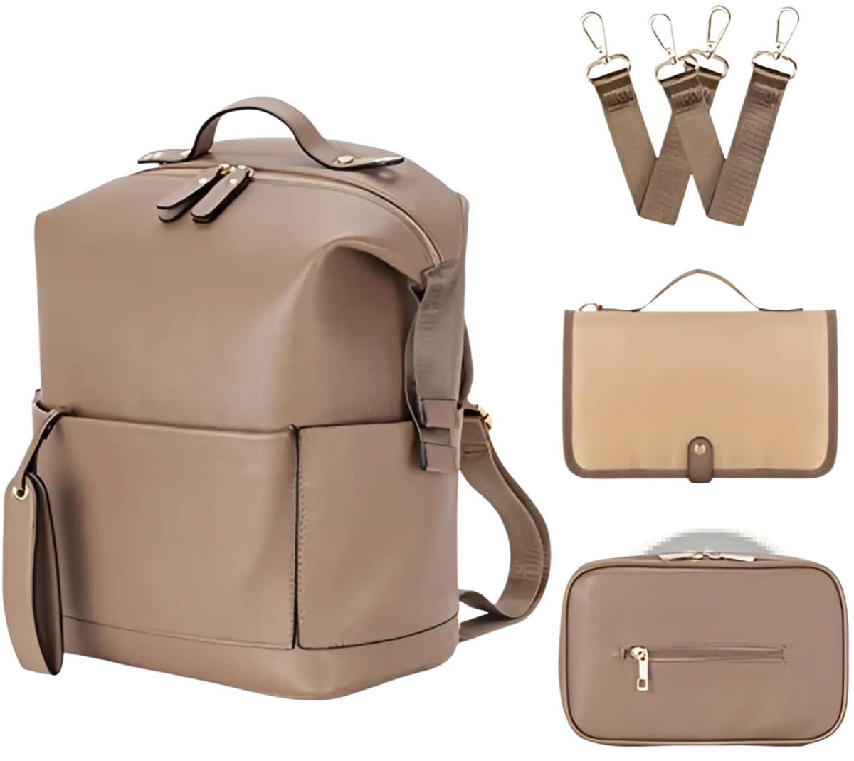 Leather Diaper Bag Backpack Large Capacity Baby Set - LittleLullabyLoft