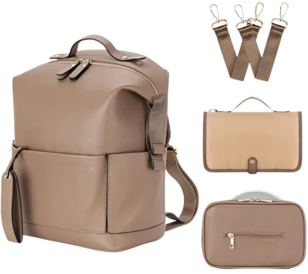 Leather Diaper Bag Backpack Large Capacity Baby Set