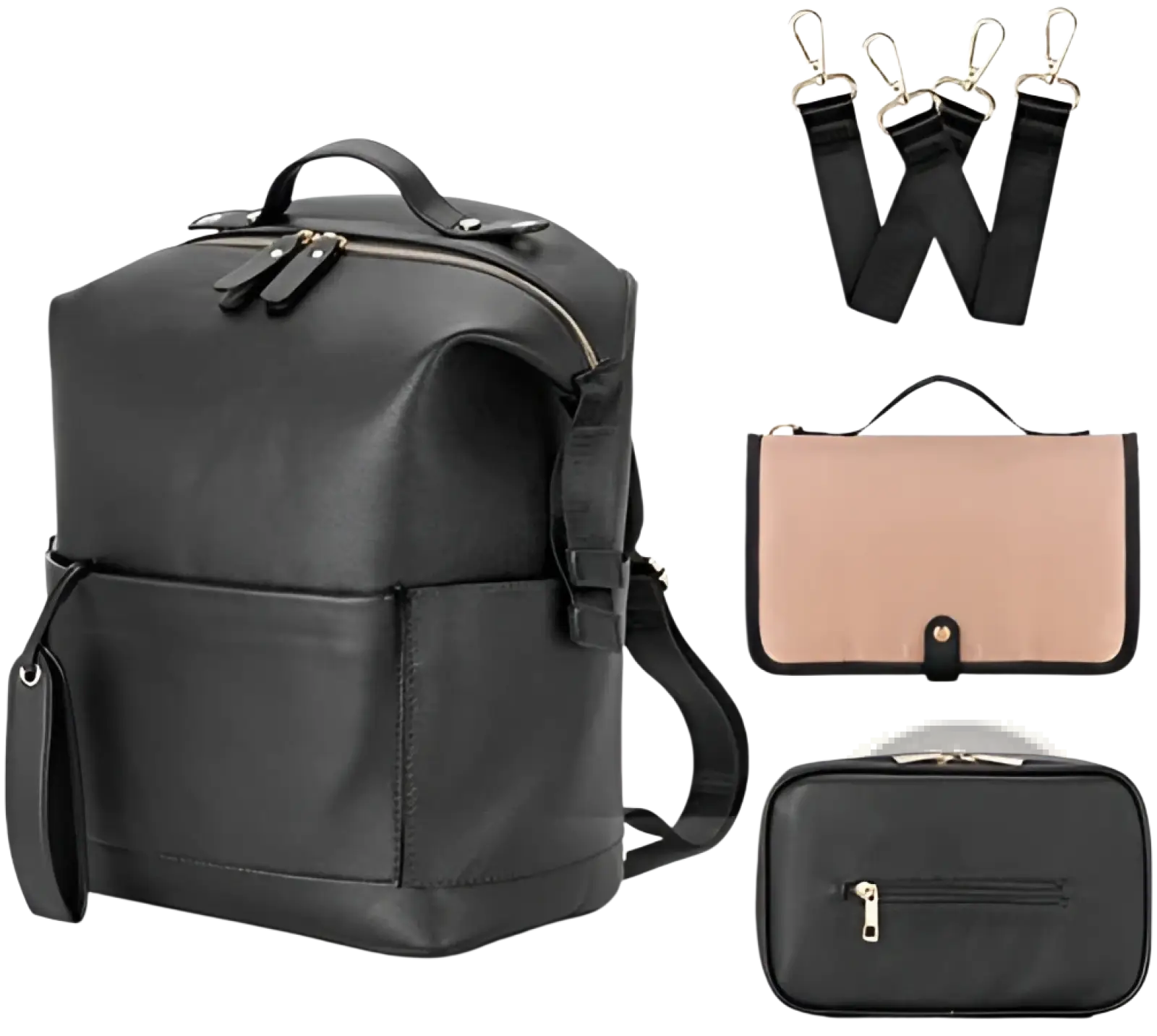 Leather Diaper Bag Backpack Large Capacity Baby Set