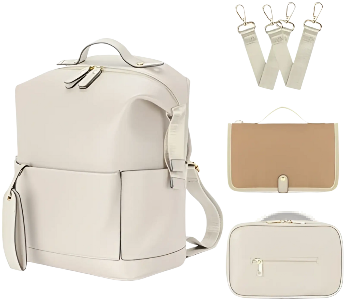Leather Diaper Bag Backpack Large Capacity Baby Set - LittleLullabyLoft