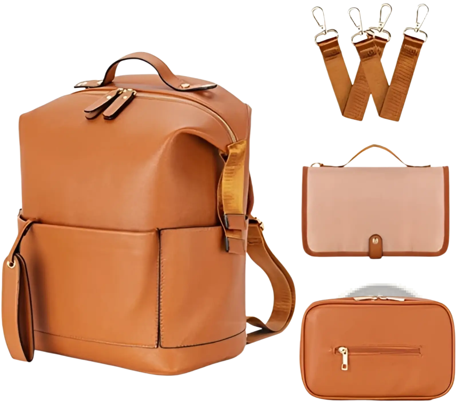 Leather Diaper Bag Backpack Large Capacity Baby Set