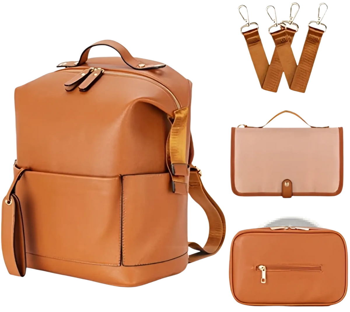 Leather Diaper Bag Backpack Large Capacity Baby Set - LittleLullabyLoft