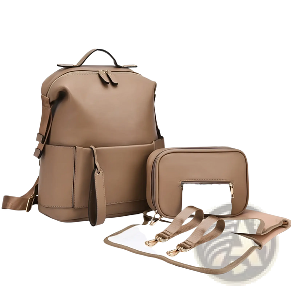 Leather Diaper Bag Backpack Large Capacity Baby Set