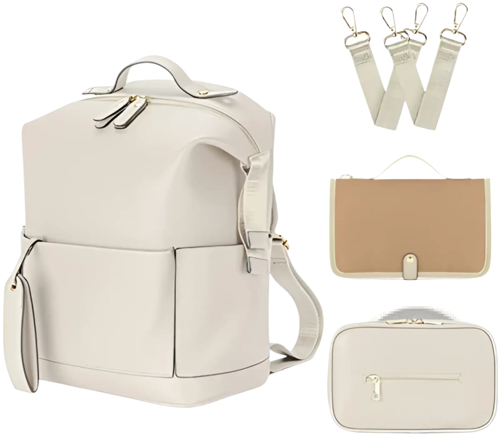 Leather Diaper Bag Backpack Large Capacity Baby Set