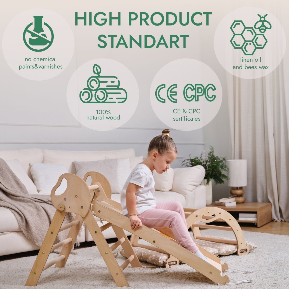 4in1 Montessori Climbing Set: Pikler Triangle, Arch, Slide Board, and Cushion for Toddlers (1–3 Years) - LittleLullabyLoft