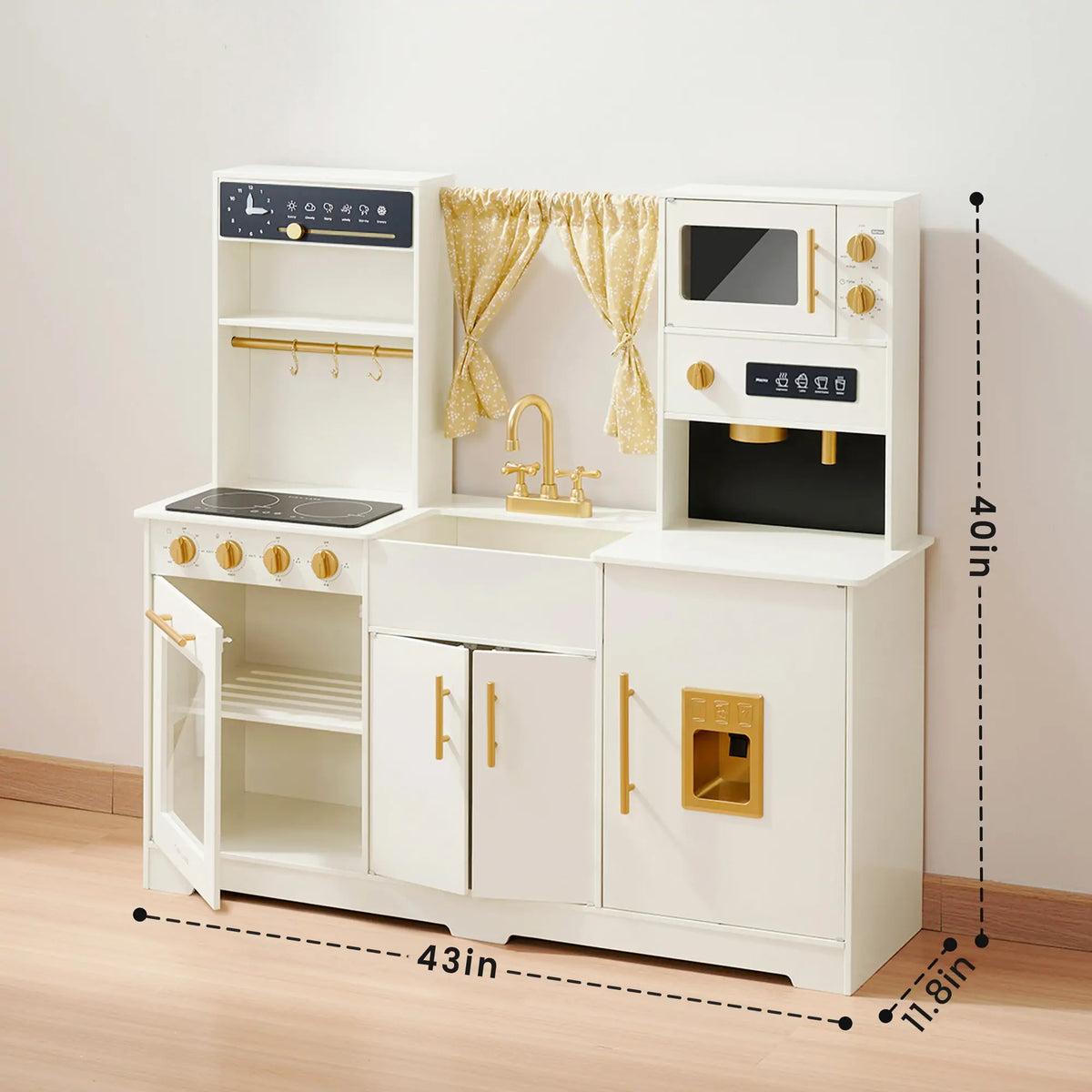 Tiny Land® Iconic Wooden Play Kitchen – Cream Pretend Cooking Set for Kids - LittleLullabyLoft