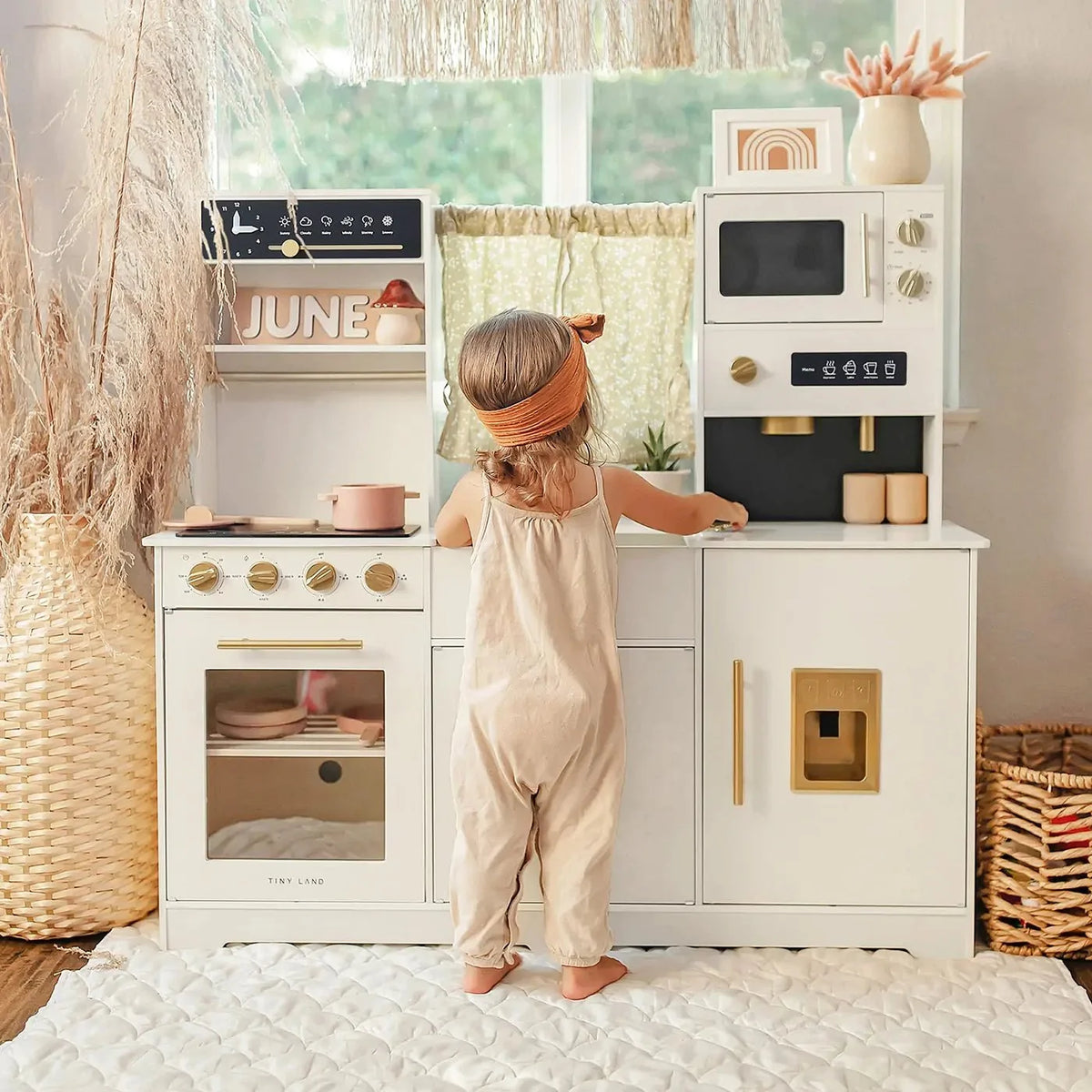 Tiny Land® Iconic Wooden Play Kitchen – Cream Pretend Cooking Set for Kids - LittleLullabyLoft