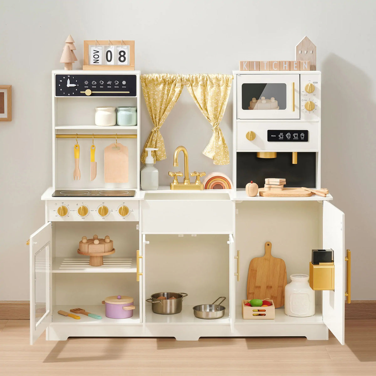 Tiny Land® Iconic Wooden Play Kitchen – Cream Pretend Cooking Set for Kids - LittleLullabyLoft