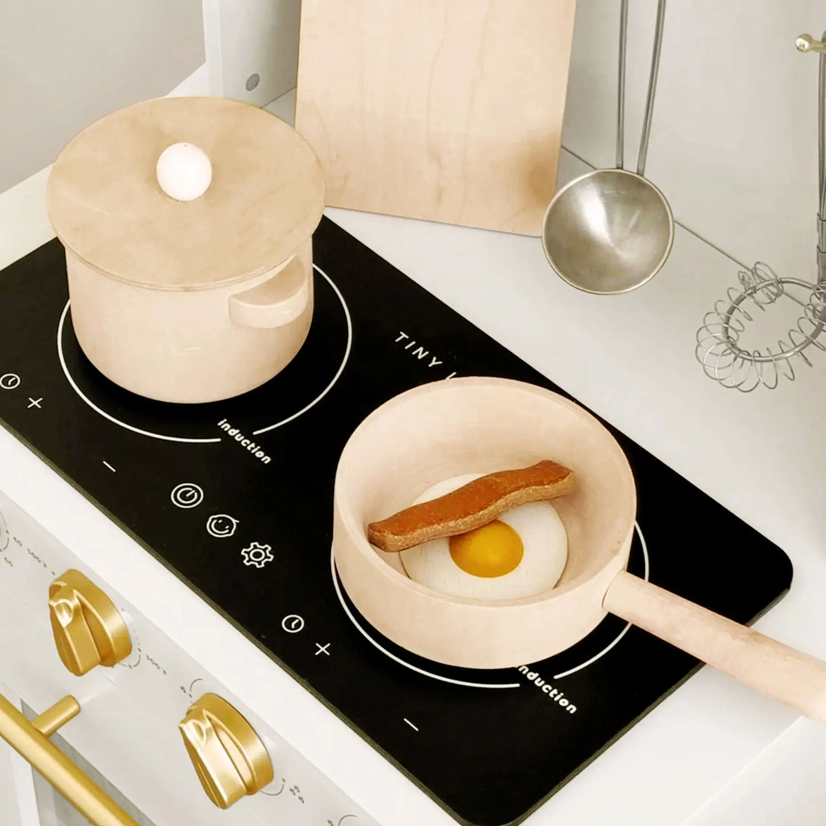 Tiny Land® Iconic Wooden Play Kitchen – Cream Pretend Cooking Set for Kids - LittleLullabyLoft