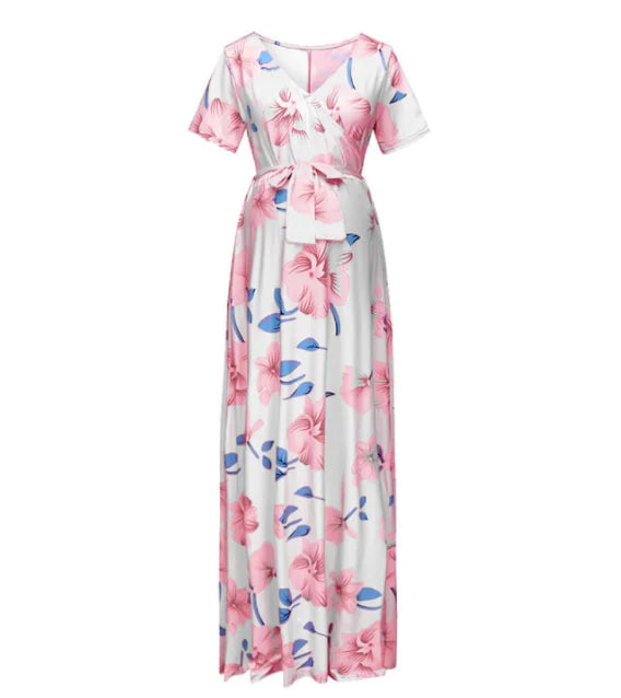 Floral V-Neck Maxi Maternity Dress for Everyday Elegance