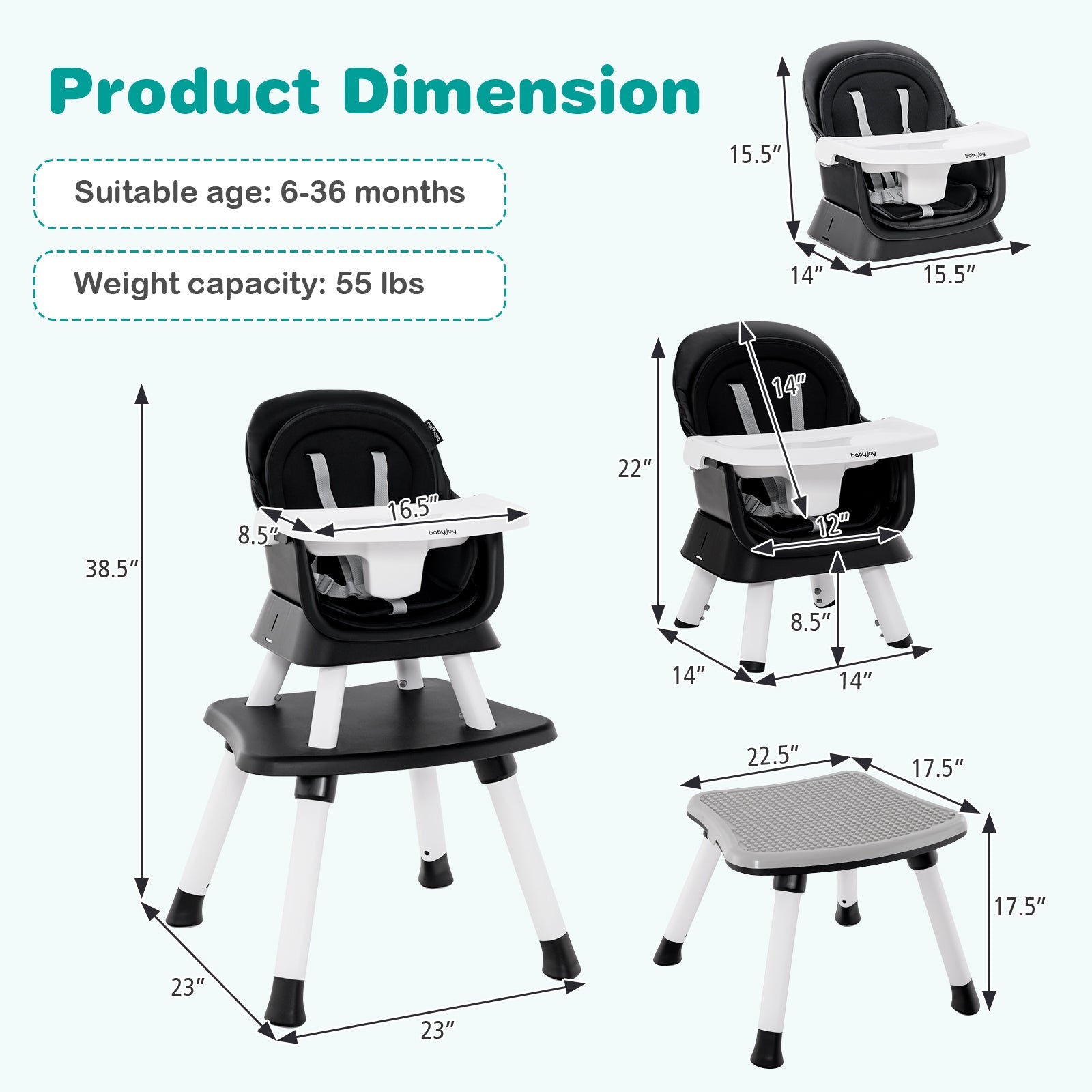 6-in-1 Convertible Baby High Chair with Removable Tray
