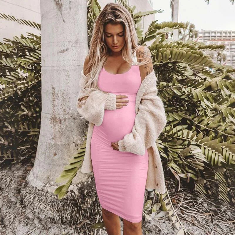 Sleeveless Round Neck Maternity Dress for Pregnant Women