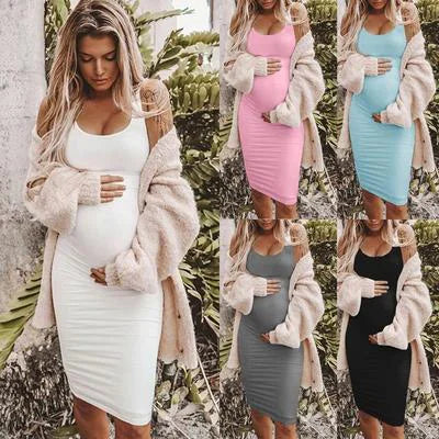 Sleeveless Round Neck Maternity Dress for Pregnant Women - LittleLullabyLoft