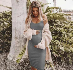 Sleeveless Round Neck Maternity Dress for Pregnant Women