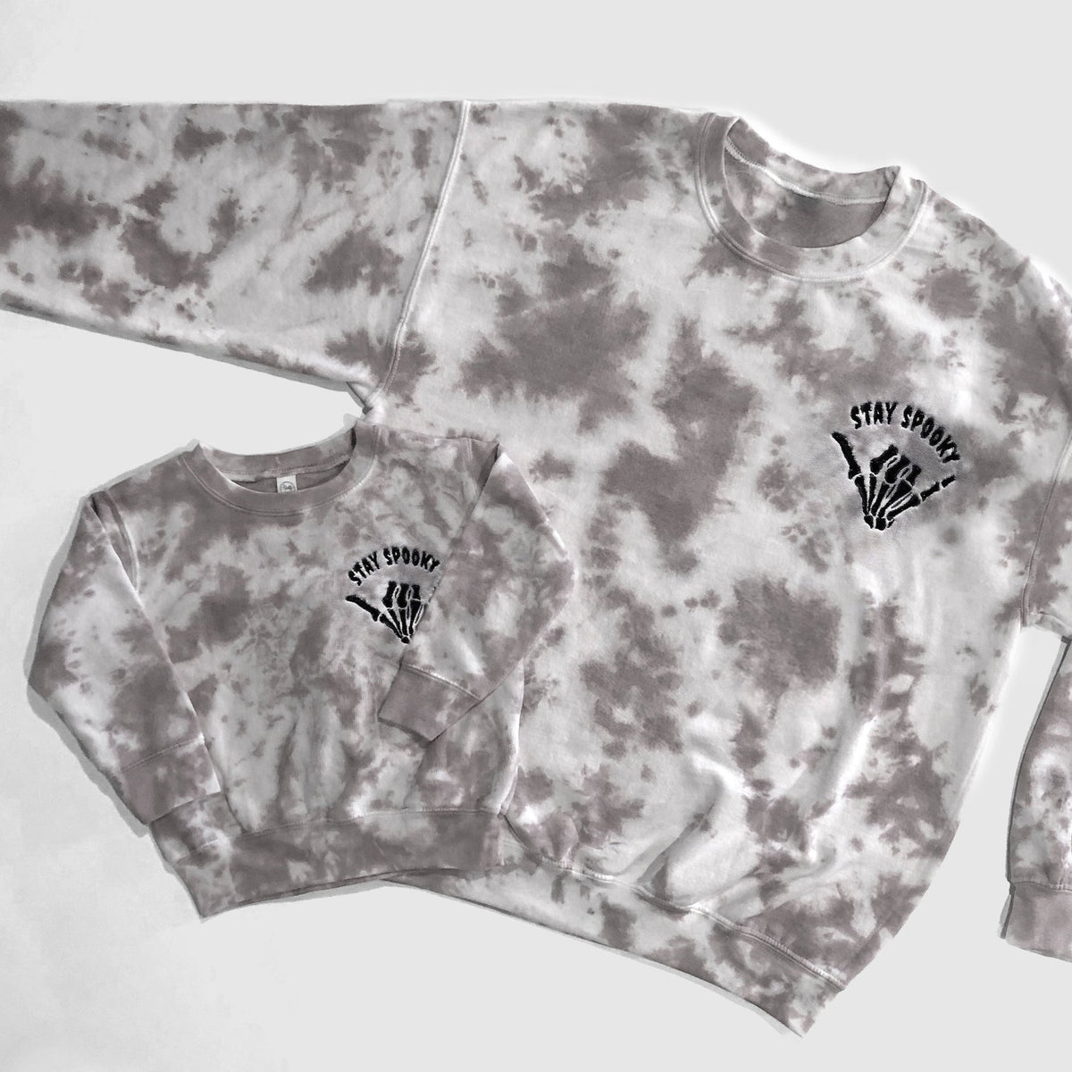 Stay Spooky Tie Dye Halloween Sweatshirt | Matching Family Halloween Outfits | Embroidered Skeleton Crewneck