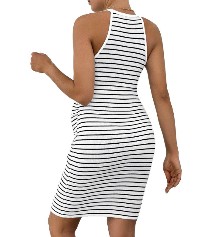 Striped Halter Neck Maternity Dress for Expecting Mothers