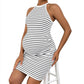 Striped Halter Neck Maternity Dress for Expecting Mothers - LittleLullabyLoft