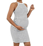 Striped Halter Neck Maternity Dress for Expecting Mothers - LittleLullabyLoft