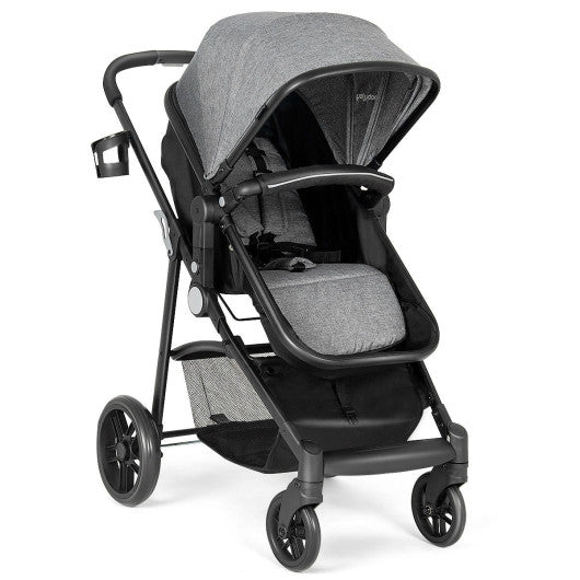 2-in-1 Foldable Pushchair Newborn Infant Baby Stroller-Gray - LittleLullabyLoft